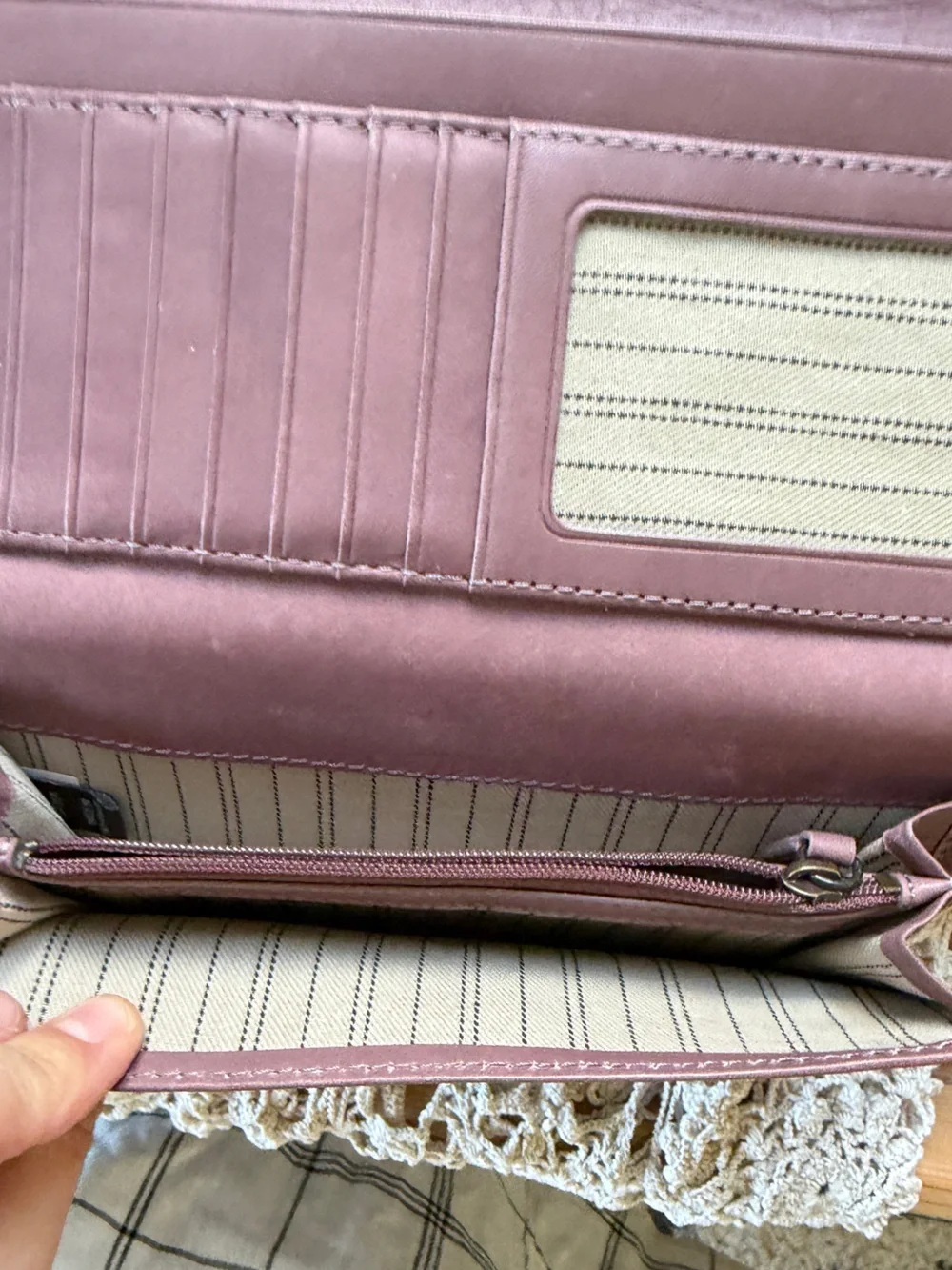 Frye Lavender Dusty Purple Rustic Leather Continental Tri-Fold Wallet